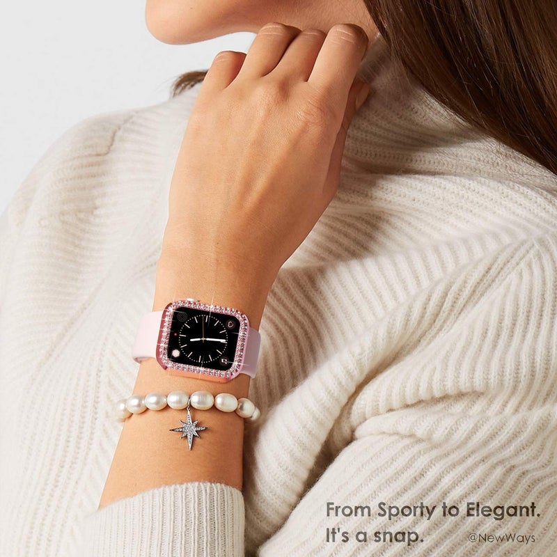NewWays 2-Pack Bling Compatible for Apple Watch Cases 38mm Series 3 2 1, Protective Bumper for iWatch Series 1/2/3 (38mm, Pink/Clear) - Image 5